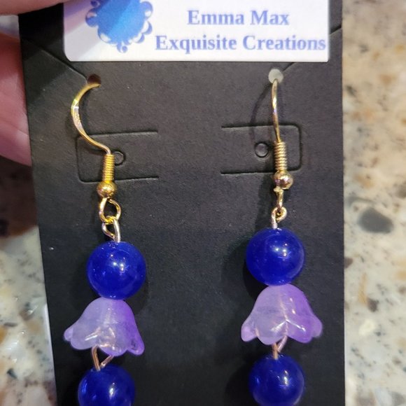 Flower Bell Glass Earrings with glass beads and 14K gold hooks - Picture 2 of 4